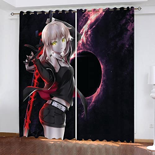 NUYSP Anime Vorhang Blickdicht B 150 X H 166 cm Polyester Vorhänge mit Ösen 2er Set Gardinen, 3D Gedruckt Manga-Mädchen Verdunkelungsvorhang für Kinderzimmer Wohnzimmer Schlafzimmer von NUYSP