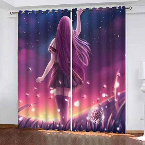 NUYSP Anime Vorhang Blickdicht B 183 X H 214 cm Polyester Vorhänge mit Ösen 2er Set Gardinen, 3D Gedruckt Sterne Bunt Verdunkelungsvorhang für Kinderzimmer Wohnzimmer Schlafzimmer von NUYSP