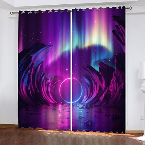 NUYSP Nordlichter Vorhang Blickdicht B 150 X H 166 cm Polyester Vorhänge mit Ösen 2er Set Gardinen, 3D Gedruckt Blau Neon Verdunkelungsvorhang für Kinderzimmer Wohnzimmer Schlafzimmer von NUYSP