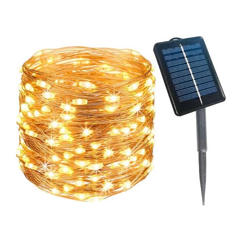 NUZAMAS Solar-Lichterkette, 10 Meter, 100 LEDs, Solar-Lichterkette, wasserdicht, solarbetrieben, Kupferdraht-Lichter für Hochzeiten, Häuser, Partys, Halloween im Freien, Warmweiß NUZAMAS Solar-Lichterkette, 10 Meter, 100 LEDs, Solar-Lichterkette, wasserdicht, solarbetrieben, Kupferdraht-Lichter für Hochzeiten, Häuser, Partys, Halloween im Freien, Warmweiß von NUZAMAS