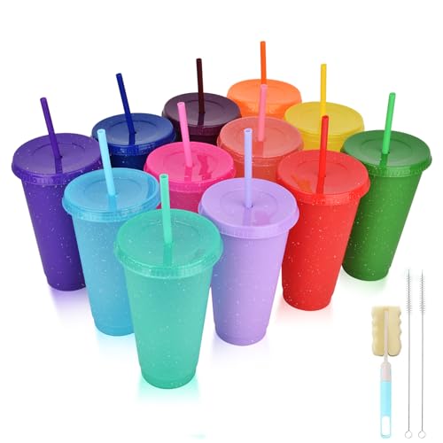NUZEKY Trinkbecher mit Deckel und Strohhalm: 12 Stück, 710ml, BPA-frei, PP, Zylindrisch, Wiederverwendbar, Glitzer, Multicolored, Hochzeit, Geburtstag, Kaltgetränke, Reise, Feier NUZEKY Trinkbecher mit Deckel und Strohhalm: 12 Stück, 710ml, BPA-frei, PP, Zylindrisch, Wiederverwendbar, Glitzer, Multicolored, Hochzeit, Geburtstag, Kaltgetränke, Reise, Feier von NUZEKY