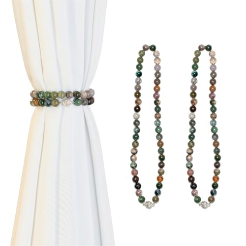 NUZUJX Magnetische Vorhang-Raffhalter, Naturstein-Perlen, Vorhang-Raffhalter, Vorhang-Raffhalter, Boho-Stil, Bauernhaus, Heimdekoration, 2 Stück (indischer Achat) von NUZUJX