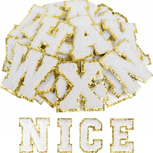 Selbstklebende Buchstaben-Aufnäher, Chenille-Buchstaben-Aufkleber, A-Z, bestickte Applikation, Alphabet, Stoffaufnäher für Kleidung, Taschen, Hüte, Handyhüllen, DIY-Zubehör (weiß), 26 Stück von NVARUPC