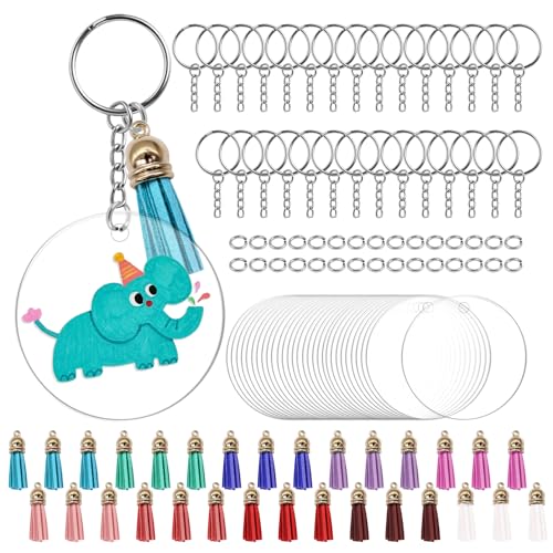 NVGFTG 120 Stück Acryl Transparent Kreis Schlüsselbund Set mit Acryl Schlüsselanhänger Rohlinge, Schlüsselringe mit Kette, Biegeringe, Bunt Quasten Anhänger für DIY Schlüsselanhänger Basteln NVGFTG 120 Stück Acryl Transparent Kreis Schlüsselbund Set mit Acryl Schlüsselanhänger Rohlinge, Schlüsselringe mit Kette, Biegeringe, Bunt Quasten Anhänger für DIY Schlüsselanhänger Basteln von NVGFTG
