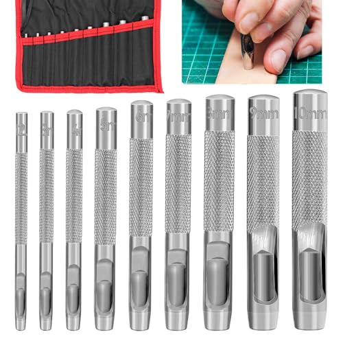 NVGFTG 9 Stück Locheisen Set Runde Lochstanzer Leder Stahllocheisen Hohl Locher 2,5-10 mm Stanzwerkzeug Set Hohl Punch Set, für Leder Uhrenarmband Dichtung Gürtel Schuh Stoff Leinwand Kleidung NVGFTG 9 Stück Locheisen Set Runde Lochstanzer Leder Stahllocheisen Hohl Locher 2,5-10 mm Stanzwerkzeug Set Hohl Punch Set, für Leder Uhrenarmband Dichtung Gürtel Schuh Stoff Leinwand Kleidung von NVGFTG