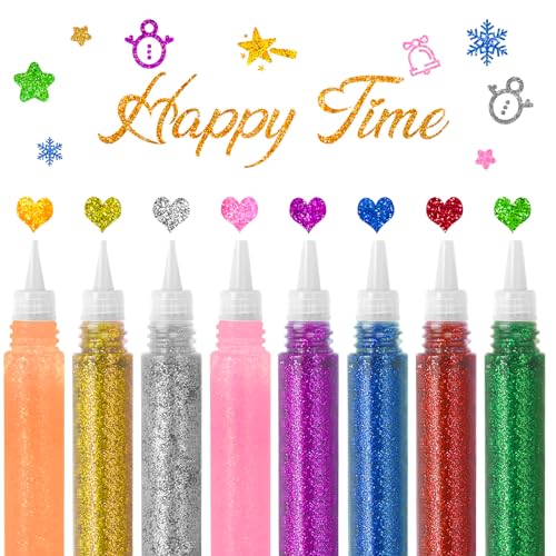 NVGVUP 16 Stück Glitzerkleber, Glitter Glue Original, Glitzer zum Basteln, Glitzerstifte Kleber Farbenfrohen, DIY-Kunst- und Handwerks-Glitzerstifte zum Bemalen Dekorieren Kreativen Gestalten von NVGVUP
