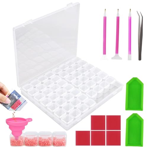 NVGVUP 5D Transparent Diamond Painting Zubehör Boxen, Diamond Painting Aufbewahrungsbox, 56 Fächer Kunststoff Diamant Stickerei Box mit Stift und Trichter, für DIY-Handwerk NVGVUP 5D Transparent Diamond Painting Zubehör Boxen, Diamond Painting Aufbewahrungsbox, 56 Fächer Kunststoff Diamant Stickerei Box mit Stift und Trichter, für DIY-Handwerk von NVGVUP