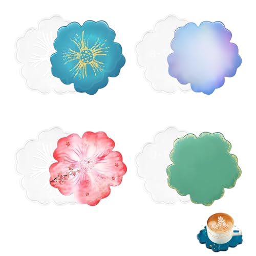 NVGVUP Resin Silikonform Untersetzer, 4 Stück Blumen Silikonformen Gießformen, Epoxidharz Formen Tablett, Harzform Gießen Formen für DIY Teetablett, Obsttablett, Kerzenmatten, Kunsthandwerk von NVGVUP