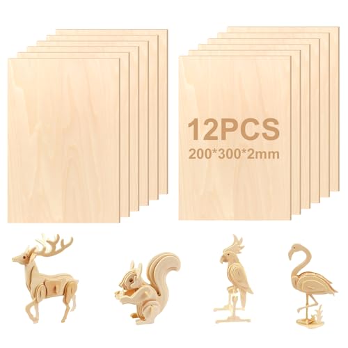 NVIYAM 12 Stück Sperrholzplatte, 300 * 200 * 2mm Lindensperrholz Holz Platten, Natürliches Unfertiges Balsaholz Platten, Bastelholz Holzplatte zum Basteln für DIY Modell, Kunst und Handwerk, Gemälde von NVIYAM