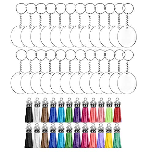 12/24 x runde Rohlinge transparente Scheiben Acryl + Anhänger für Kette für Schlüsselanhänger Schlüsselbund Rohlinge Anhänger von NVOQILIN