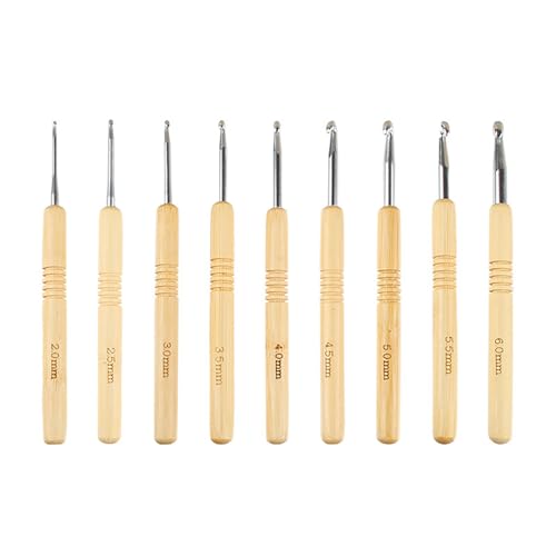 Häkelnadel mit Holzgriff, 2,0 mm - 6,0 mm, zum Stricken, Weben, Basteln, ergonomische Häkelnadel für Anfänger, Hobbyisten, professionelles Häkelwerkzeug, 9 Stück Häkelnadel mit Holzgriff, 2,0 mm - 6,0 mm, zum Stricken, Weben, Basteln, ergonomische Häkelnadel für Anfänger, Hobbyisten, professionelles Häkelwerkzeug, 9 Stück von NVOQILIN