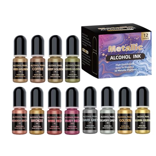 Metallicalkohol-Tinten-Set, 12 Farben, für Epoxidharz, Kunst und Malerei, konzentrierte Schimmer-Farbstoff für kreative Projekte von NVOQILIN