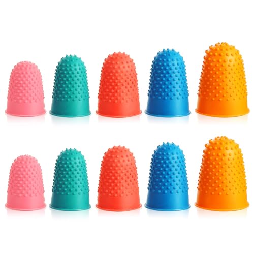 Fingerhut, 5 Größen, Gummi-Fingerhüte, 5 Farben, Gummi-Daumenschutz, Gummi-Fingerhüte für Geld, zählen, Schreiben, Sortieraufgabe zum Schutz der Finger-Fingerhüte, Spitze aus Gummi, 10 Stück Fingerhut, 5 Größen, Gummi-Fingerhüte, 5 Farben, Gummi-Daumenschutz, Gummi-Fingerhüte für Geld, zählen, Schreiben, Sortieraufgabe zum Schutz der Finger-Fingerhüte, Spitze aus Gummi, 10 Stück von NVTEGR