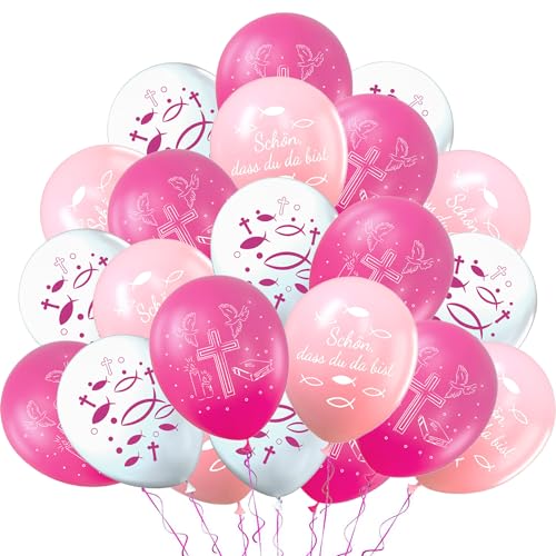24 Stück Kommunion Luftballons, 3 Farben 12 Zoll Kommunion Deko für Mädchen, Latexballons für Erstkommunion Firmung Deko von NVTRSD