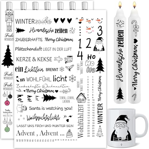 Kerzentattoos Weihnachten, Rub on Sticker Christmas, Farbige Kerzensticker Folie zum Verschönern von Kerzen und Keramik mit Ihrem eigenen Stil, A4 Größe Kerzentattoos Weihnachten, Rub on Sticker Christmas, Farbige Kerzensticker Folie zum Verschönern von Kerzen und Keramik mit Ihrem eigenen Stil, A4 Größe von NVTRSD