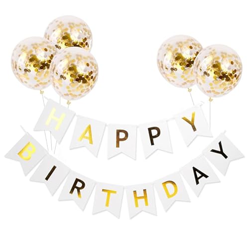 Happy Birthday Girlande, Mit 5 Goldenen Ballons, Luftballons Geburtstag Dekoration Set, Geburtstagsparty für Kinder Und Erwachsene, Geeignet für Drinnen Und DraußEn von NVUGFJ