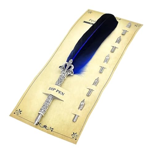 NVVVNX 1 Set Vintage-Kalligraphie-Feder-Tauchstift mit 5 Schreibfedern, Schreibtinte, Federhalter (blau) von NVVVNX