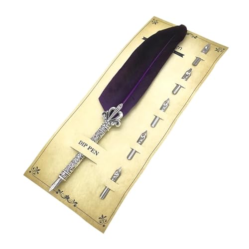 NVVVNX 1 Set Vintage-Kalligraphie-Feder-Tauchstift mit 5 Schreibfedern, Schreibtinte, Quill Brunnen (lila) von NVVVNX