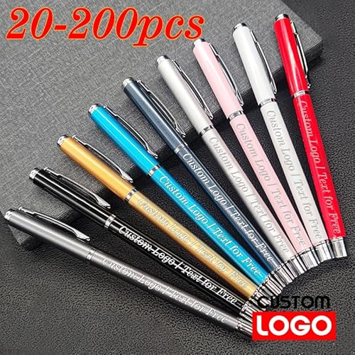 NVVVNX 20–200 Stück, 0,5 mm, personalisierbar, luxuriös, Business-Metallstifte, Lasergravur, Namen, Werbung, Großhandel, DIY-Logo, Schule, Büro, Geschenk (helles Cyan, Menge: 20 Stifte) von NVVVNX