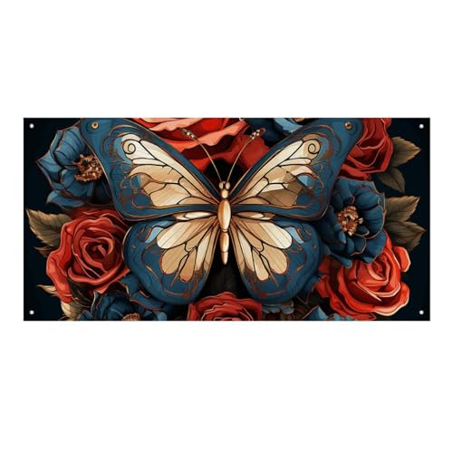 Bedruckte Banner, Motiv: Schmetterlinge und Rosen, personalisierbar, Geburtstagsbanner, Party-Dekorationen, Fotohintergrund, idealer Hintergrund, Partyzubehör für Urlaub, Party, Heimdekoration, 119 x Bedruckte Banner, Motiv: Schmetterlinge und Rosen, personalisierbar, Geburtstagsbanner, Party-Dekorationen, Fotohintergrund, idealer Hintergrund, Partyzubehör für Urlaub, Party, Heimdekoration, 119 x von NWTRK