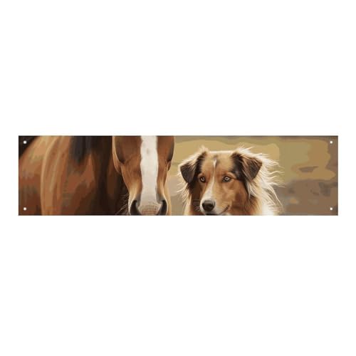 Bedrucktes Banner mit Collie-Hund und Pferd, personalisierbar, Geburtstagsbanner, Party-Dekorationen, Foto-Hintergrund, idealer Hintergrund, Partyzubehör für Urlaub, Party, Heimdekoration, 120 x 30 cm Bedrucktes Banner mit Collie-Hund und Pferd, personalisierbar, Geburtstagsbanner, Party-Dekorationen, Foto-Hintergrund, idealer Hintergrund, Partyzubehör für Urlaub, Party, Heimdekoration, 120 x 30 cm von NWTRK