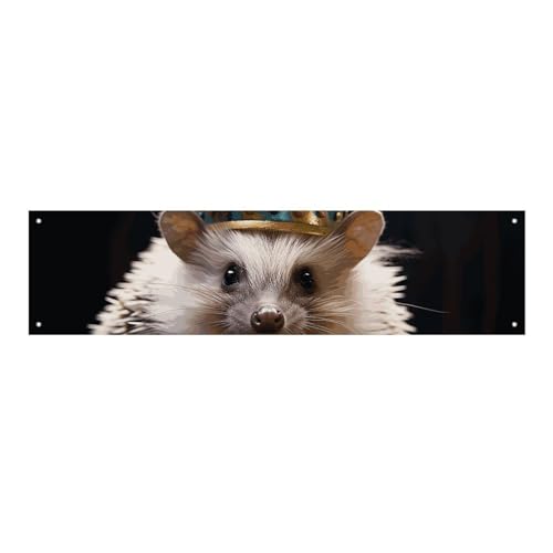 Krone mit Igel, bedrucktes Banner, Schild, personalisierbar, Geburtstagsbanner, Party-Dekorationen, Foto-Hintergrund, idealer Hintergrund, Partyzubehör für Urlaub, Party, Heimdekoration, 120 x 30 cm Krone mit Igel, bedrucktes Banner, Schild, personalisierbar, Geburtstagsbanner, Party-Dekorationen, Foto-Hintergrund, idealer Hintergrund, Partyzubehör für Urlaub, Party, Heimdekoration, 120 x 30 cm von NWTRK