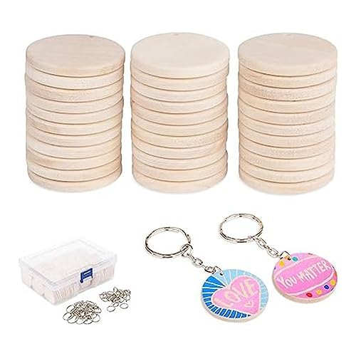 100 Stück 3,5 cm unvollendeter Holzschlüsselkettenholzkreise für DIY -Handwerks Weihnachtsdekoration von NXNONEPD