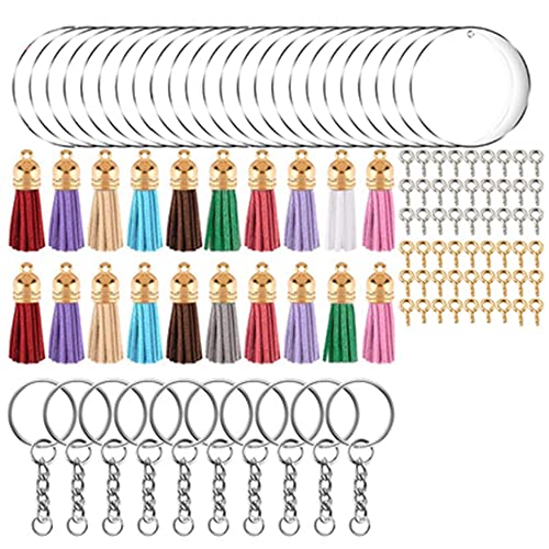 200 PCs Acryl-Schlüsselbund-Blanks-Kit mit Schlüsselringen Sprungringe rund klare Discs-Gold von NXNONEPD