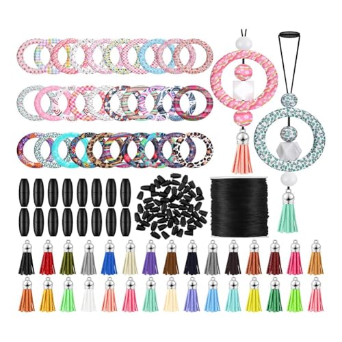 30 Sets Silikon -Perlen -Ring -Making -Kit 65 mm runde Silikonperlenringe und Schlüsselbund Das Quastenmasse für DIY -Tasten Einfache Installation von NXNONEPD