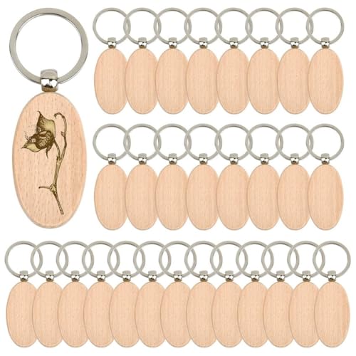 30pcs Oval Holzschlüsselkettenblanks unvollendeter Holzschlüsselkettenbläherschlüssel Ringschlüssel -Tag Holzstecker leere Schlüsselschüben von NXNONEPD