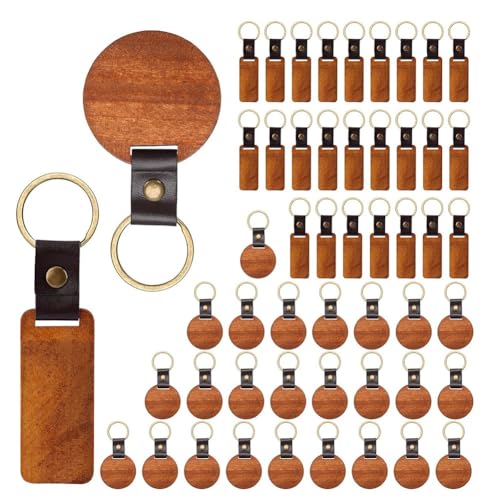 50pcs Wooden Keychain Blanks with Leather Strip, Round & Rectangular Unfinished Wooden Keychains for DIY Crafts Gifts 50pcs Wooden Keychain Blanks with Leather Strip, Round & Rectangular Unfinished Wooden Keychains for DIY Crafts Gifts von NXNONEPD