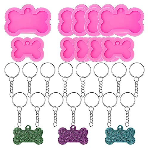Dog Bone Resin Silicone, 10Pcs DIY Cute Dog Tag Epoxy Resin Mold with 20 Pcs Keychains for Making Dog Bone Resin Silicone, 10Pcs DIY Cute Dog Tag Epoxy Resin Mold with 20 Pcs Keychains for Making von NXNONEPD