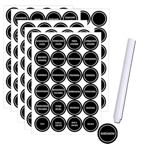 NXPUXP 144 Stück Gewürzetiketten Selbstklebend,Aufkleber Gewürzetiketten,Gewürzgläser Etiketten,Gewürzetiketten Set schwarz,35x35mm,Deutsch,Klein von NXPUXP