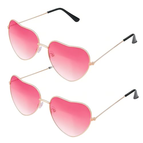 NXPUXP 2 Pack Herz Sonnenbrille,Herz Brille,Herzförmige Damen-Sonnenbrille mit Metallrahmen,Retro Partybrille für Kostüme(Nicht UV-Schutz) von NXPUXP