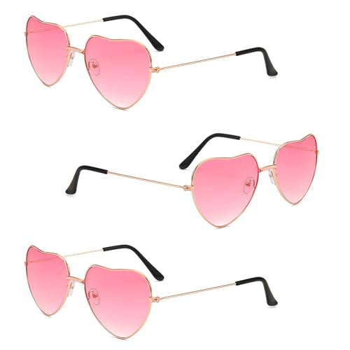 NXPUXP 3 Pack Herz Sonnenbrille,Herz Brille,Herzförmige Damen-Sonnenbrille mit Metallrahmen,Retro Partybrille für Kostüme(Nicht UV-Schutz) von NXPUXP