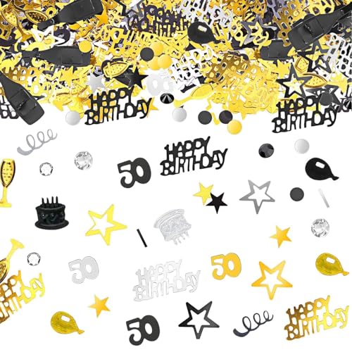 NXPUXP 50.Jahrestag Konfetti-Geburtstagsdekorationen,Pailletten-Geburtstags-Tischdekorationen,Geburtstagsparty-Dekorationen,Geburtstags-Tischdekorationen (schwarzes Gold 50 Jahre alt) von NXPUXP
