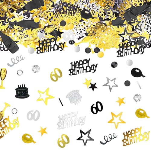 NXPUXP 60.Jahrestag Konfetti-Geburtstagsdekorationen,Pailletten-Geburtstags-Tischdekorationen,Geburtstagsparty-Dekorationen,Geburtstags-Tischdekorationen (schwarzes Gold 60 Jahre alt) von NXPUXP