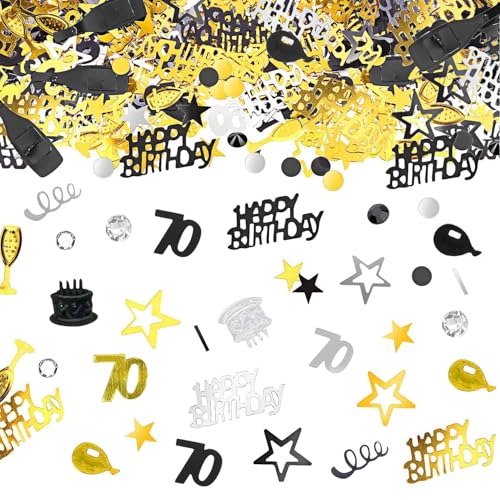 NXPUXP 70.Jahrestag Konfetti-Geburtstagsdekorationen,Pailletten-Geburtstags-Tischdekorationen,Geburtstagsparty-Dekorationen,Geburtstags-Tischdekorationen (schwarzes Gold 70 Jahre alt) von NXPUXP