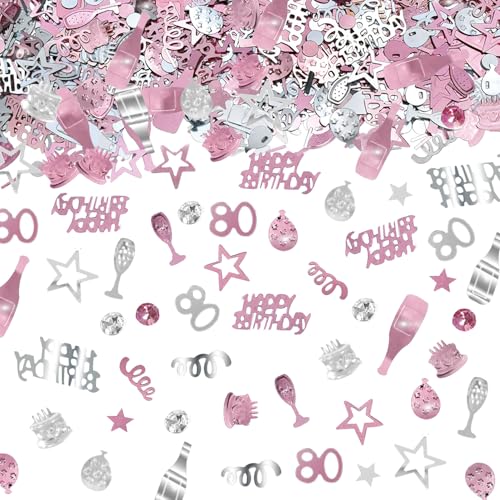 NXPUXP 80.Jahrestag Konfetti-Geburtstagsdekorationen,Pailletten-Geburtstags-Tischdekorationen,Geburtstagsparty-Dekorationen,Geburtstags-Tischdekorationen (Rosa 80 Jahre alt) von NXPUXP