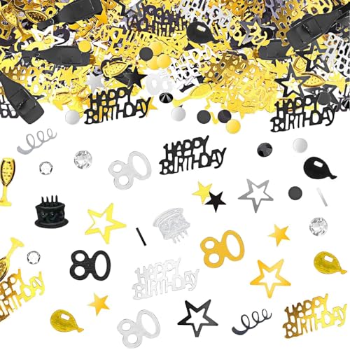 NXPUXP 80.Jahrestag Konfetti-Geburtstagsdekorationen,Pailletten-Geburtstags-Tischdekorationen,Geburtstagsparty-Dekorationen,Geburtstags-Tischdekorationen (schwarzes Gold 80 Jahre alt) von NXPUXP