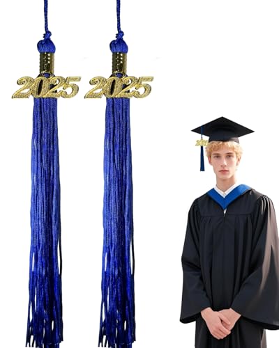 NXRACSH 2025 Quasten-Abschluss, 41 cm, für Abschlussfeier, Kappe mit 2025er-Charm, blaue Klasse von 2025, für Hutdekorationen, Geschenke (2 Stück) von NXRACSH