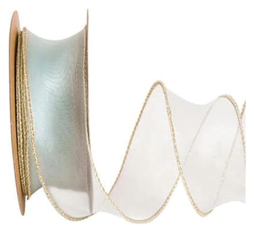 NXSLONE Geschenkband,Schleifenband, Dekoratives Weihnachtsband, 4 cm, transparente Organzabänder mit Draht und goldenem Rand, Chiffonband(Green,4cm X 2.2m) von NXSLONE