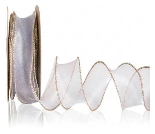 NXSLONE Geschenkband,Schleifenband, Dekoratives Weihnachtsband, 4 cm, transparente Organzabänder mit Draht und goldenem Rand, Chiffonband(Grey,4cm X 2.2m) von NXSLONE