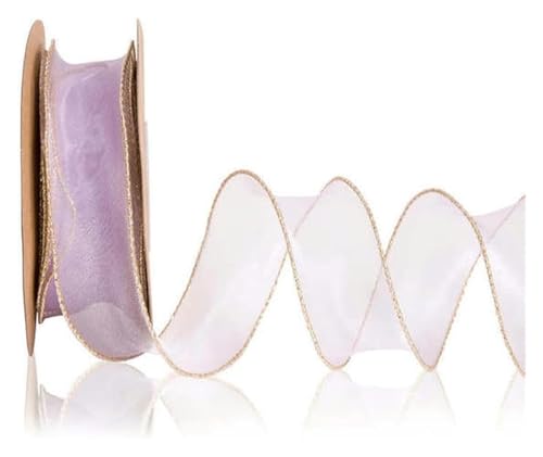 NXSLONE Geschenkband,Schleifenband, Dekoratives Weihnachtsband, 4 cm, transparente Organzabänder mit Draht und goldenem Rand, Chiffonband(Purple,4cm X 2.2m) von NXSLONE