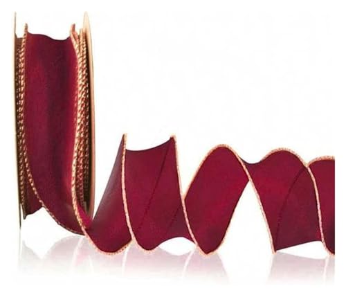 NXSLONE Geschenkband,Schleifenband, Dekoratives Weihnachtsband, 4 cm, transparente Organzabänder mit Draht und goldenem Rand, Chiffonband(Wine,4cm X 2.2m) von NXSLONE