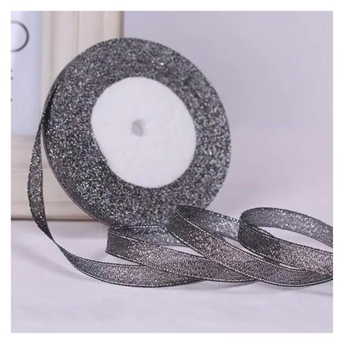 NXSLONE Geschenkband,Schleifenband, Dekoratives Weihnachtsband (22 Meter/Rolle), 10 mm, einseitig glitzernd, for Hochzeitsdekoration(Black Silver) von NXSLONE