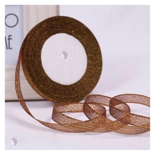 NXSLONE Geschenkband,Schleifenband, Dekoratives Weihnachtsband (22 Meter/Rolle), 10 mm, einseitig glitzernd, for Hochzeitsdekoration(Coffee) von NXSLONE