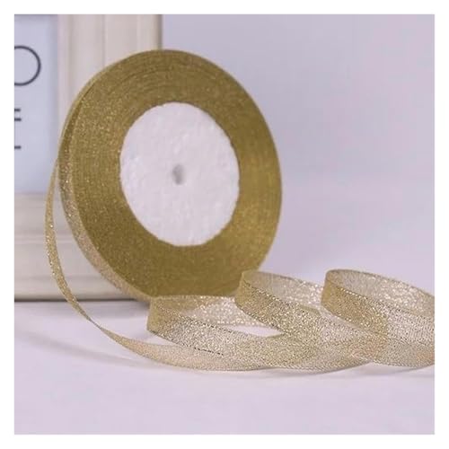 NXSLONE Geschenkband,Schleifenband, Dekoratives Weihnachtsband (22 Meter/Rolle), 10 mm, einseitig glitzernd, for Hochzeitsdekoration(Light Gold) von NXSLONE