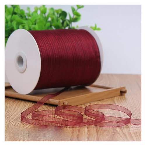 NXSLONE Geschenkband,Schleifenband, Fleck Wrap Band Weihnachten Tag Dekorative Band 1/4''6mm Fluoreszenz Gelb Organza Seide Bänder(Burgundy) von NXSLONE