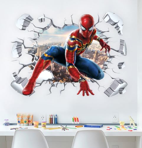 2-cartoon Gebrochene Wand Spider Man Aufkleber, Entfernbare Selbstklebende Dekorative Wandaufkleber Für Schlafzimmer Und Wohnzimmer, 57,88cm von NYCK